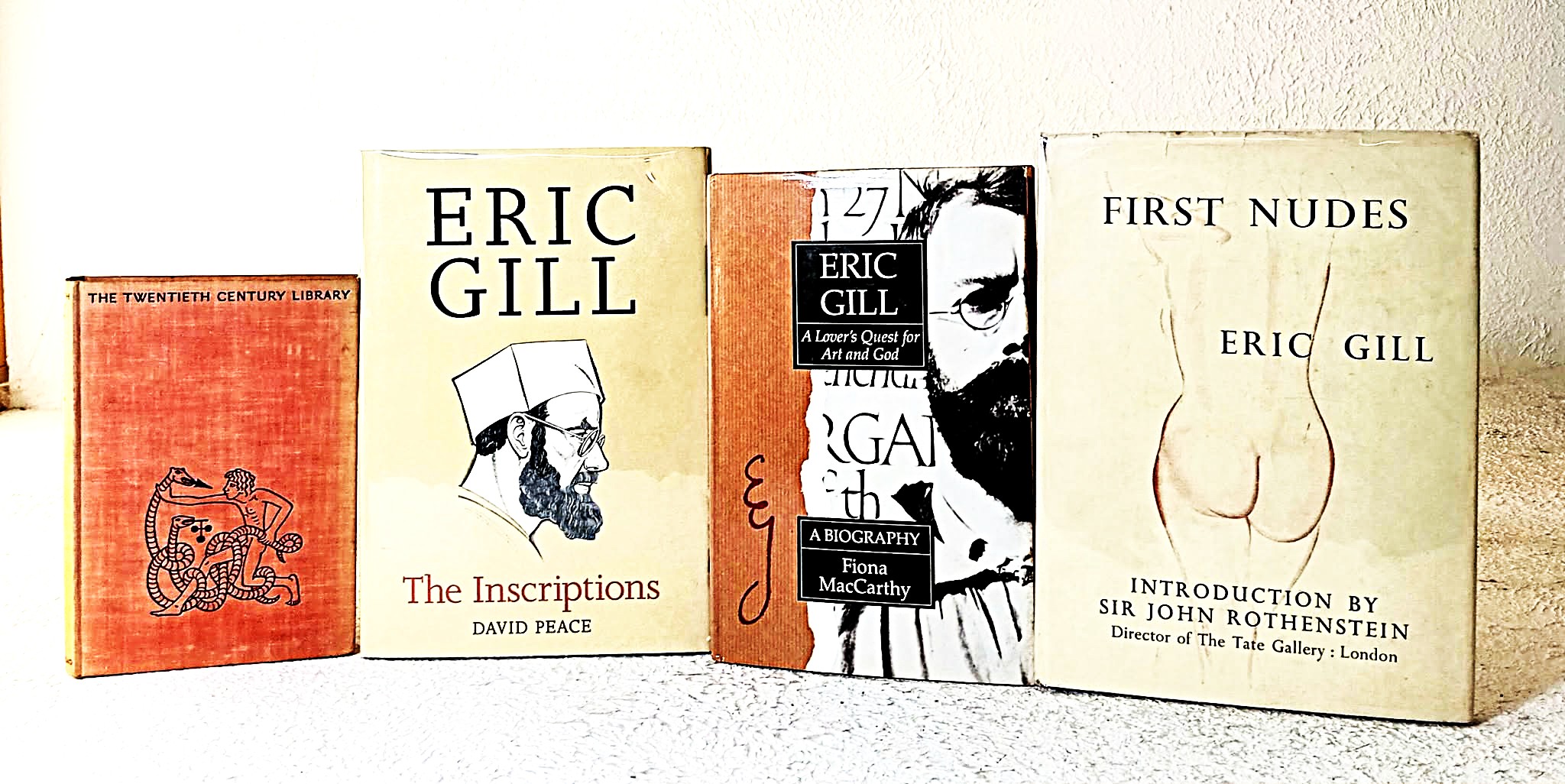 A lot of four (4) works by and about Eric Gill: Eric Gill, Art and a Changing Civilisation; Fiona MacCarthy, Eric Gill, a Biography: a lover's quest for art and gold; David Peace, Eric Gill: the inscriptions; Eric Gill, First Nudes