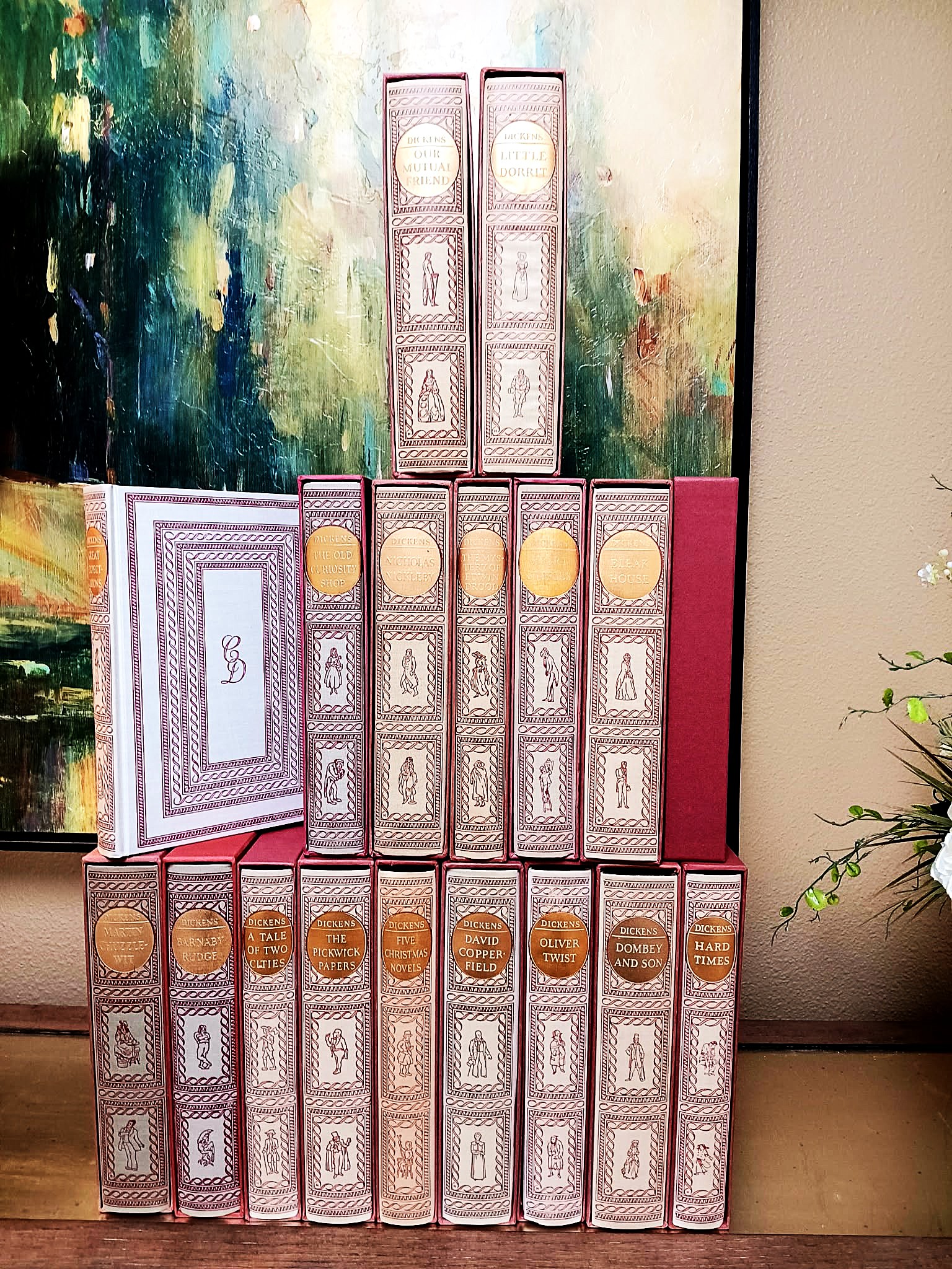 A lot of seventeen (17) Heritage Press Charles Dickens titles: Barnaby Rudge: a tale of the Riots of '80; Hard Times for These Times; The Mystery of Edwin Drood; The Old Curiosity Shop; Bleak House; Nicholas Nickleby; Dombey and Son; Martin Chuzzlewit; Little Dorrit; Oliver Twist; A Tale of Two Citi