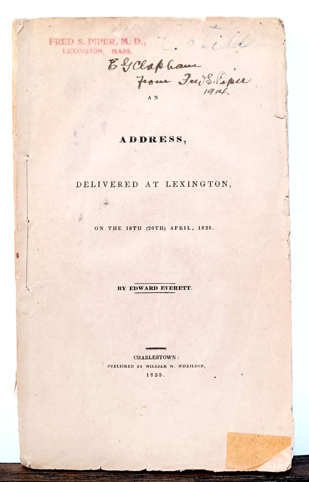 An address delivered at Lexington on the 19th (20th) of April, 1835